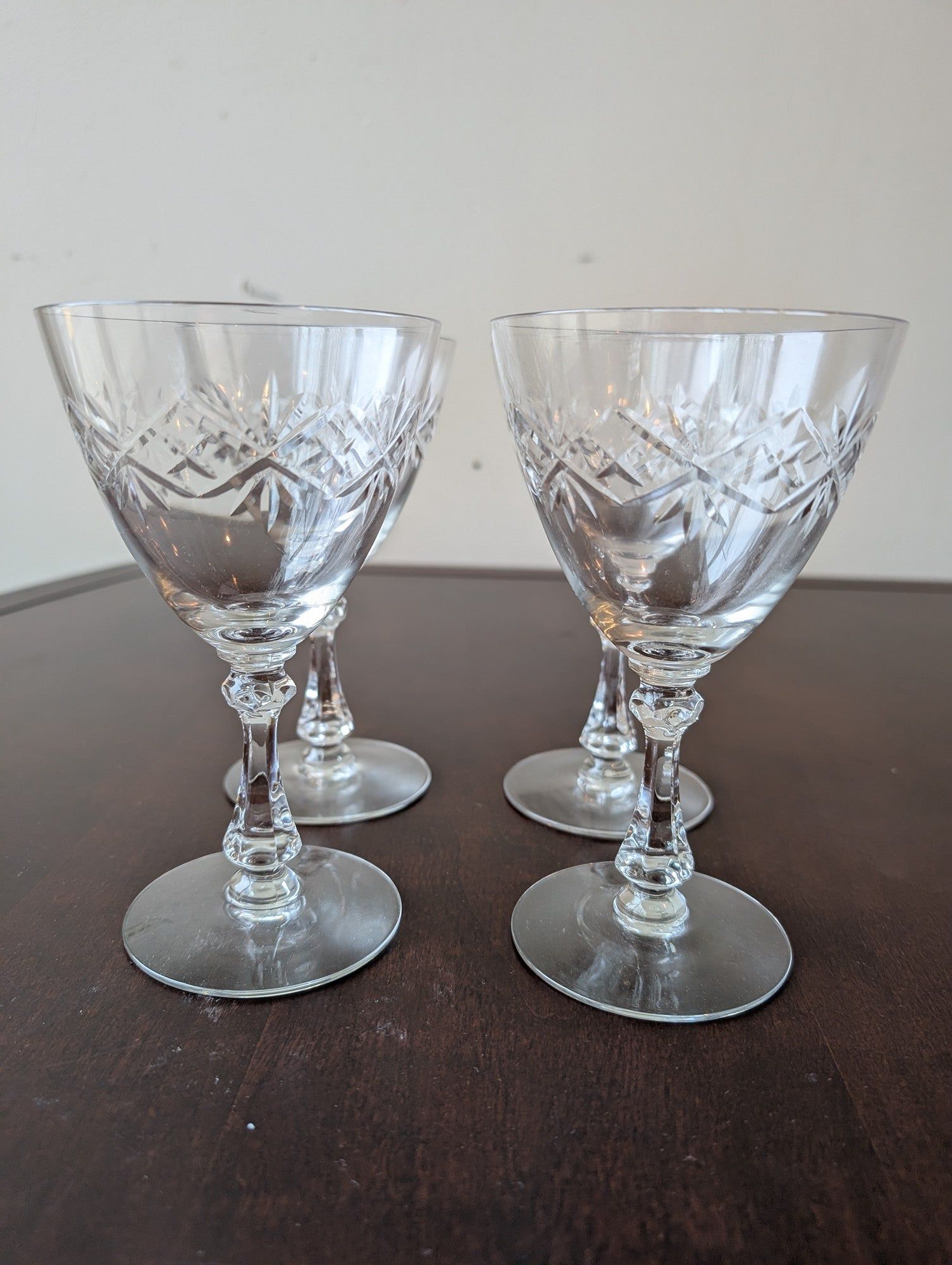 Set of Four Vintage Clear Cut Glass Coupe Glasses