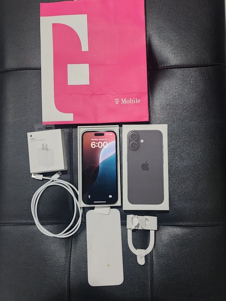 NEW 2024 Apple iPhone 16 Black T-Mobile 128 GB MYAP3LL/A Smartphone 20W Power