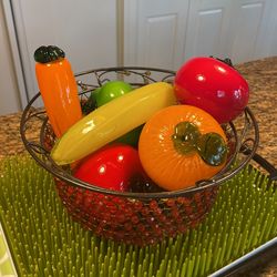 Hand blown Vegetables & Fruit In Beaded Basket 