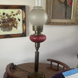 Fenton Cranberry Opalescent Hobnail table lamp