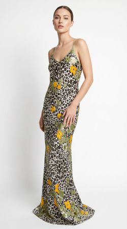 Luxury 2-Piece Satin Nightgown & Short Robe Set Size M | Animal Print Floral | Floor Length Slip | Side Slit