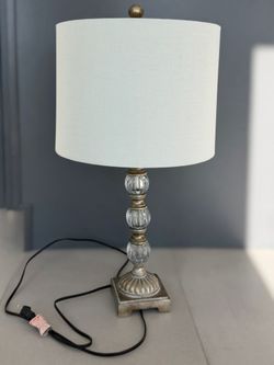 Elegant Designer Antique Table Lamp – Vintage Distressed Gold & Silver Finish with Fluted Glass Orbs