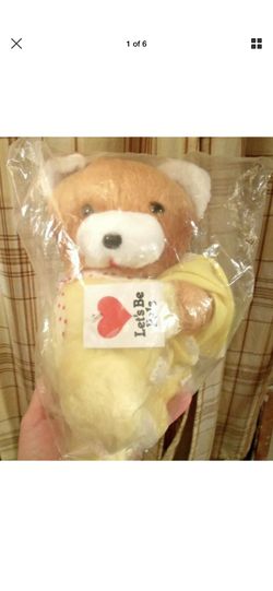 VINTAGE 10" BABY TEDDY BEAR W-BLANKET IN NEW BAGGED CONDITION, 1986 GIFTCO