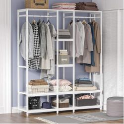 Double Rod Free Standing Closet Storage Clothes Organizer Heavy Duty with Shelves *Great Bridge*