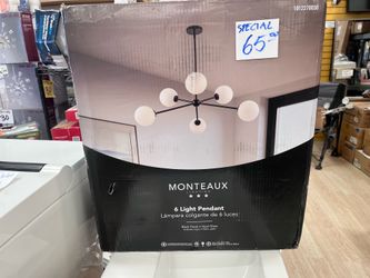 Shop Monteaux Lighting 39 in. 6-Light Black Sputnik Pendant Light Fixture with Opal Glass Globe Shades