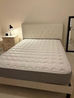 Queen bed frame (premium soft velvet, shelf with charging)