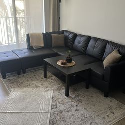 Sofa tables and rug for sale. Includes pillows