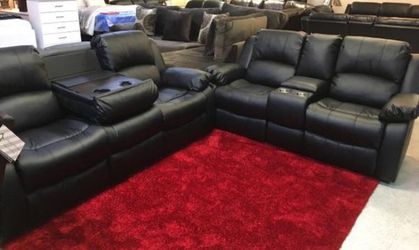 3-PC Black Leather Living Room Recliner Set