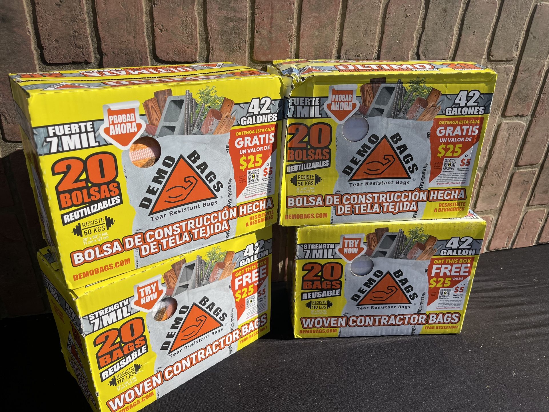 Demo Bags (4 Boxes) Contractor Trash Bag (20 Bags Per Pack) 42 Gallon