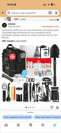 Survival Kit, 250Pcs Survival Gear First Aid Kit with Molle System Compatible Bag and Emergency Tent, Emergency Kit for Earthquake, Outdoor Adventure,
