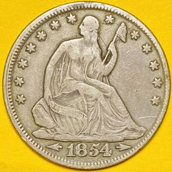 1854 U.S. SEATED LIBERTY SILVER HALF DOLLAR 50c COIN (VF-Very Fine)