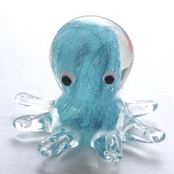Handmade Art Glass Octopus Figurine/Paperweight - Aqua Blue