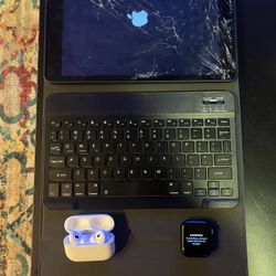 Apple iPad, Apple Watch, Apple AirPods Pro, and Keyboard Case