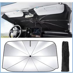 Windshield Sunshade Umbrella for Tesla Model Y 3 Extra Large Wider Coverage Foldable Heat Insulation for Tesla Model Y 3 (Juniper & Highland Included)