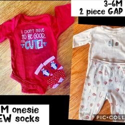 3-6 Month Baby Girl Christmas Onesie , Socks, &2 Piece Gap Set