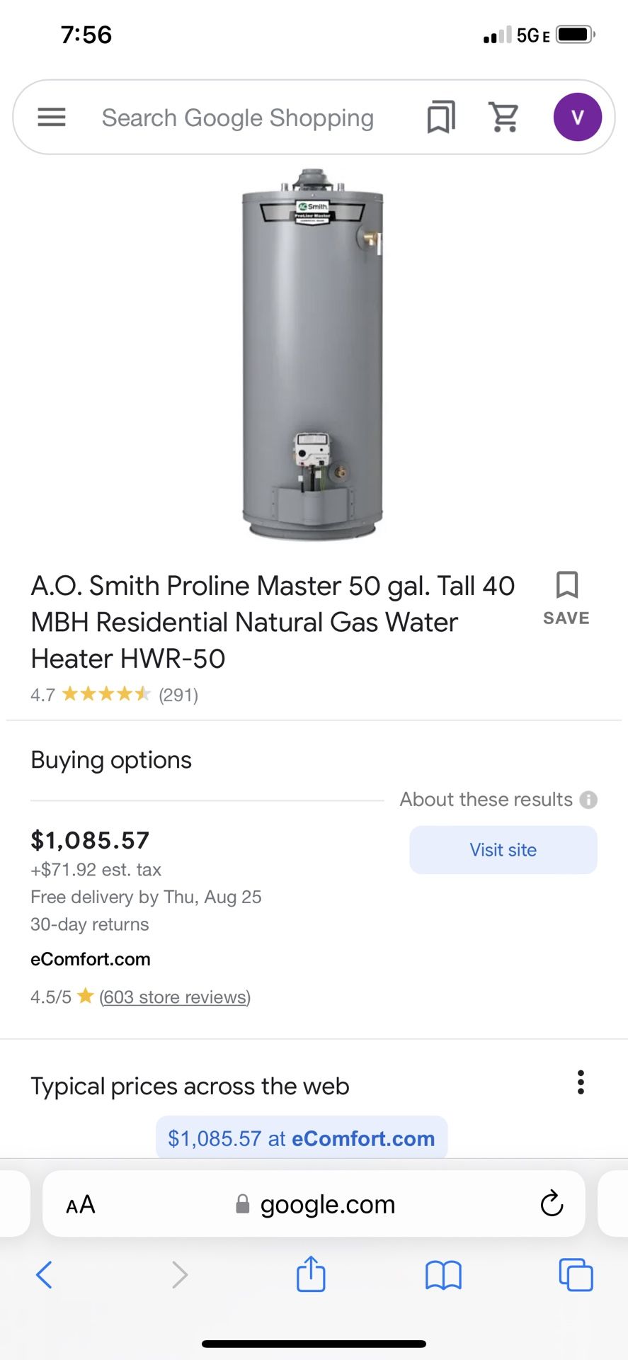 A.O. Smith Proline Master 50 gal. Tall 40 MBH Residential Natural Gas Water  Heater HWR-50 for Sale in Saint-victor, Auvergne-Rhône-Alpes - OfferUp