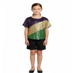 Kids Mardi Gras Sequins T Shirt (S,M,L,XL)