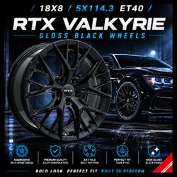 🔥 18x8 5x114.3 RTX VALKYRIE GLOSS BLACK WHEELS 🔥