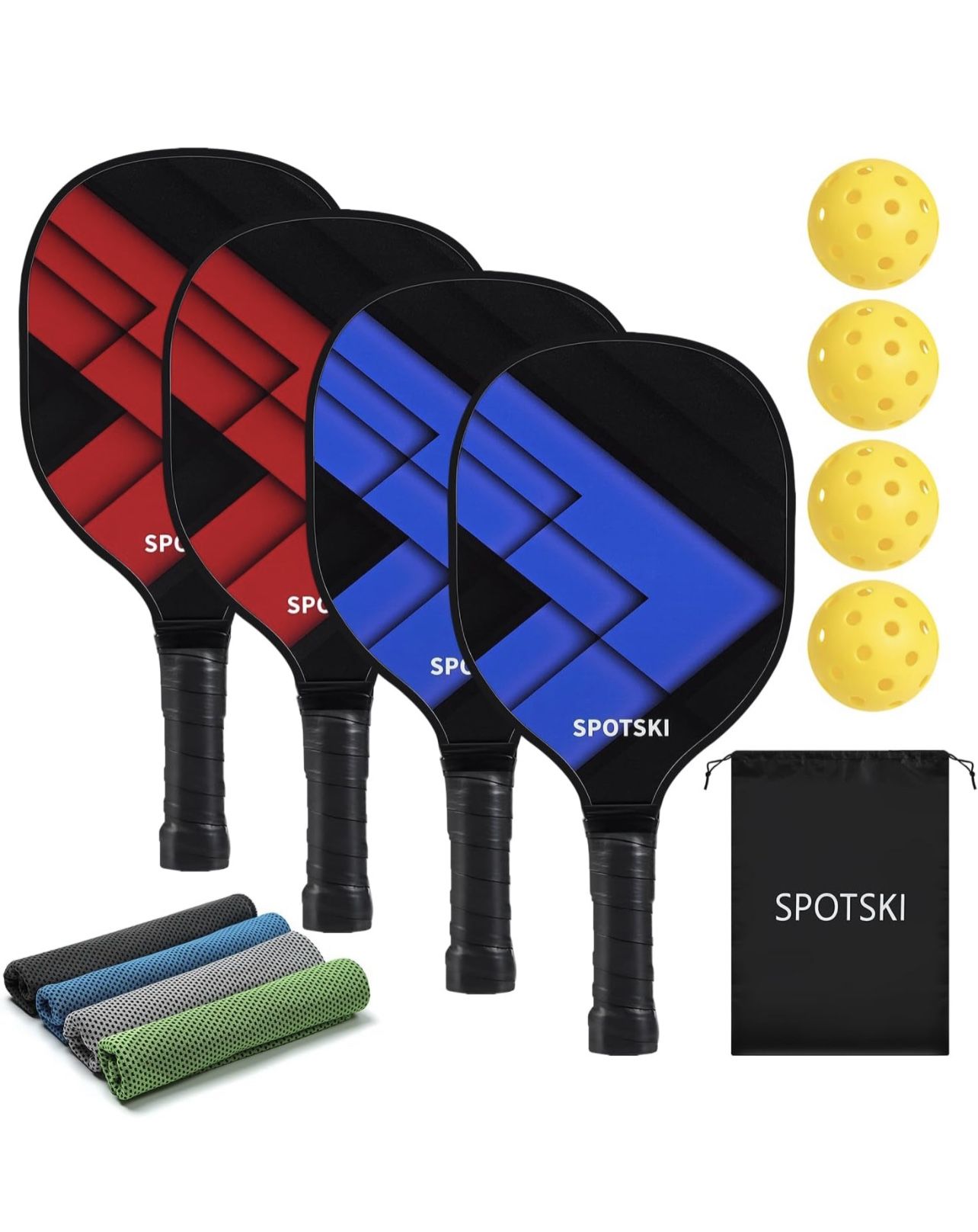 Pickleball Paddles, USAPA Standard Fiberglass Surface Pickleball Paddles Set of 2 or 4 Rackets, Pickleball Set with 4 Pickleball Balls &1 Pickleball B