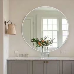 36 in. W x 36 in. H Vanity Round Wall Mirror Aluminium Alloy Frame Bathroom Mirror