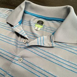 PGA Tour Golf Polo Shirt Mens Size Large Gray Stipe Pullover Short Sleeve Collar