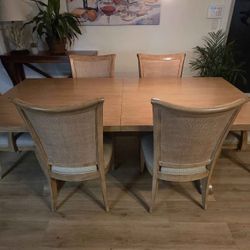 Like New Tommy Bahama/ Lexington Monterey Sands Walnut Creek Dining Table with Six Chairs.
