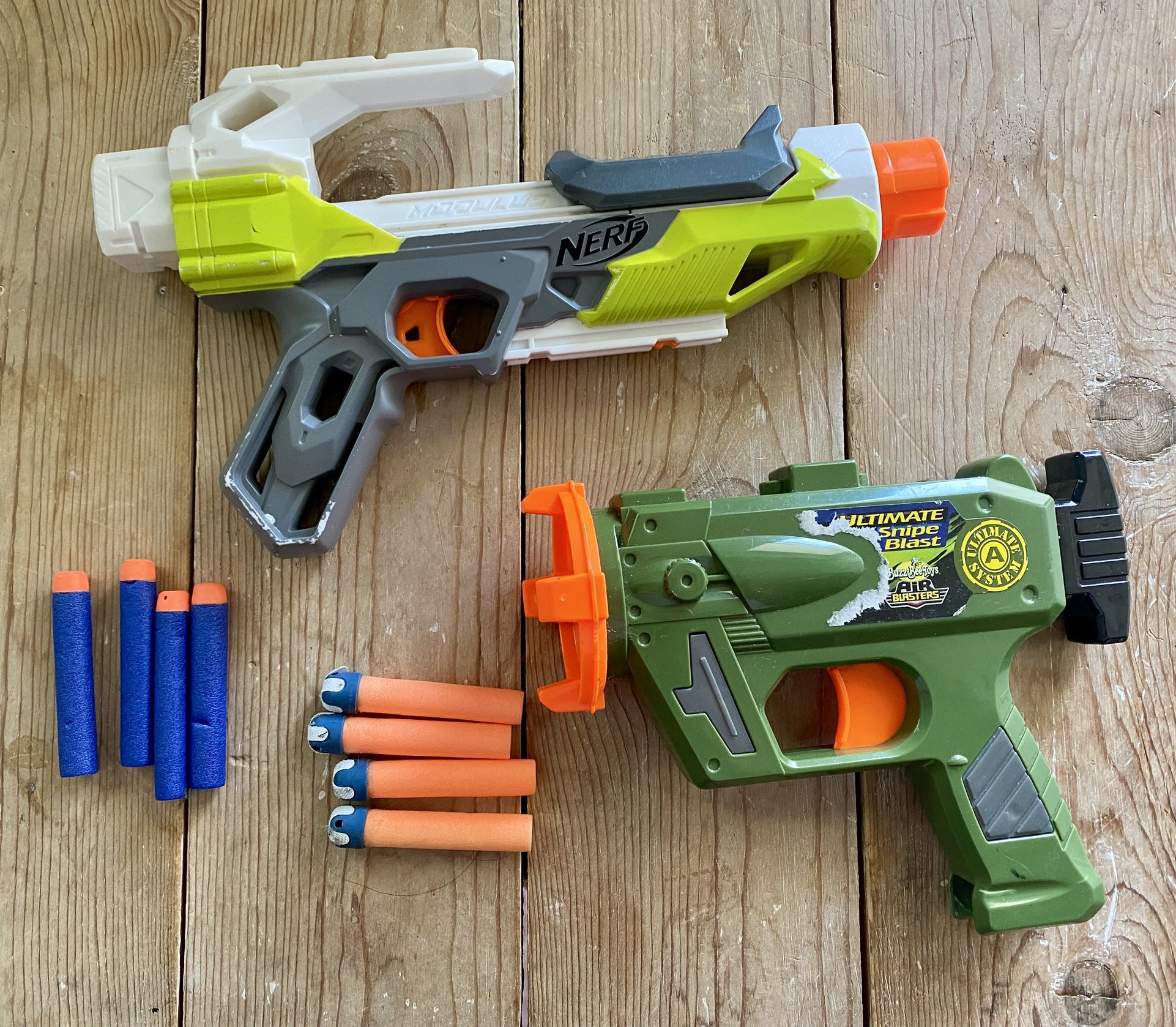Lot 2 Dart Guns BuzzBee Toys Air Blasters Ultimate Snipe & Nerf N-Strike Modulus