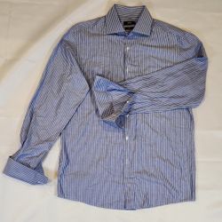 Hugo Boss Blue Striped Men's Shirt Neck Size 16.5