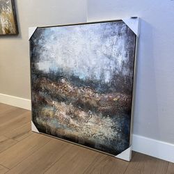 40x40 BRAND NEW EXTRA LARGE Modern Textured Canvas Art w/ Silver Floating Frame