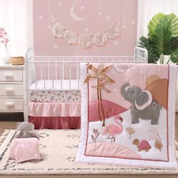 The Peanutshell 4 Piece Crib Set, Pink Grey, Baby Crib
