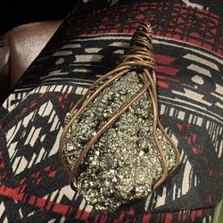 Large Pyrite Crystal Necklace Wrapped In Copper