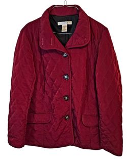 Geoffrey Beene Sport Women’s L Burgundy Quilted Jacket Button Front Vintage