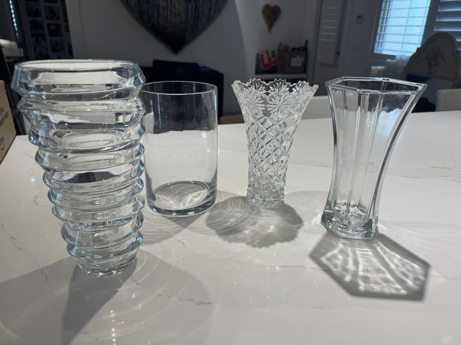 4 Glass & Crystal Clear Flower Vases