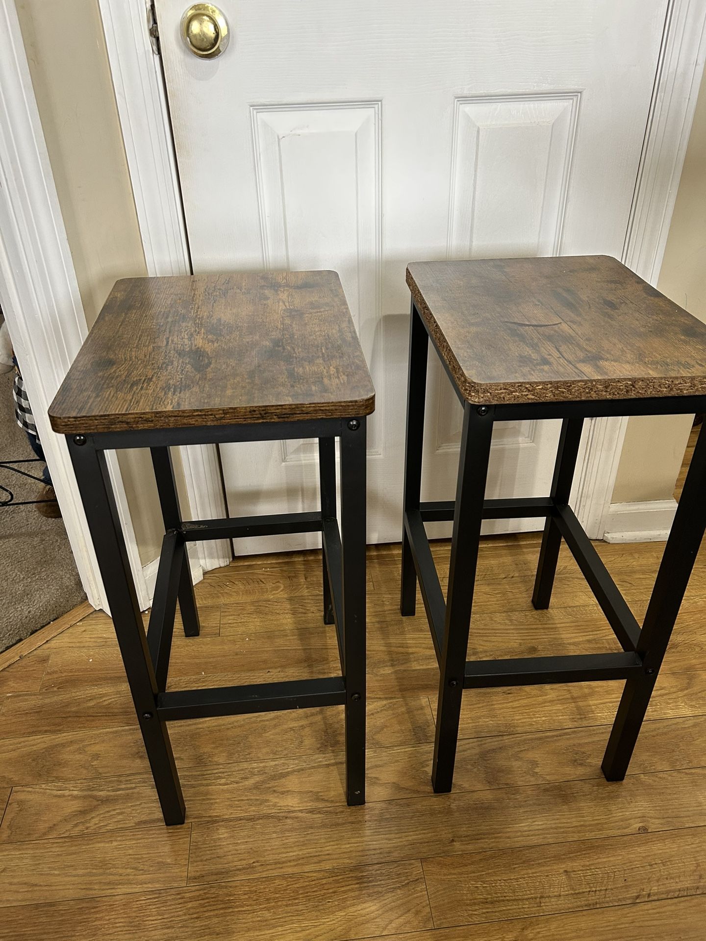 Two Stools Structure Steel With Top Wood 25 Inch Height 