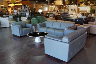 Leather Padded-Arm Sofa — Amax (Spa Blue)