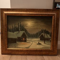 Original Finnish Oil Painting – Signed R. Hakala – Winter Landscape