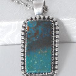 Vintage Dineh .925 Silver Turquoise Pendant Signed JLC/JCL with Sterling 24" Chain