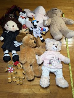 Large Plush Stuffed Animal Bundle – Bears, Dog, Doll, Bunny, Cow & Gingerbread