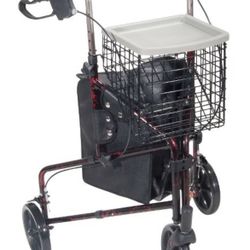 Drive Medical 3 Wheel Rollator, Flame Red
