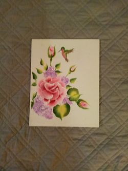 Hand Painted Rose's With Hummingbird 
