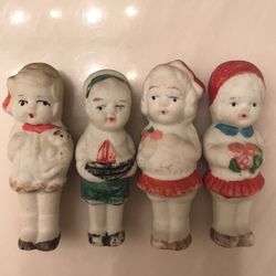 4 Antique Ceramic Porcelain Dolls Doll Figure Christmas