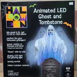 Halloween Animated 6ft LED Ghost and Tombstone Animatronic 