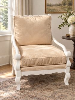 French Country Accent Chair White Wood Frame