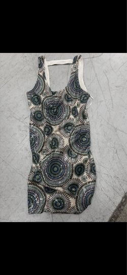 Peacock Circle Gems Print Bodycon Mini Dress Womens Small Lightly Used