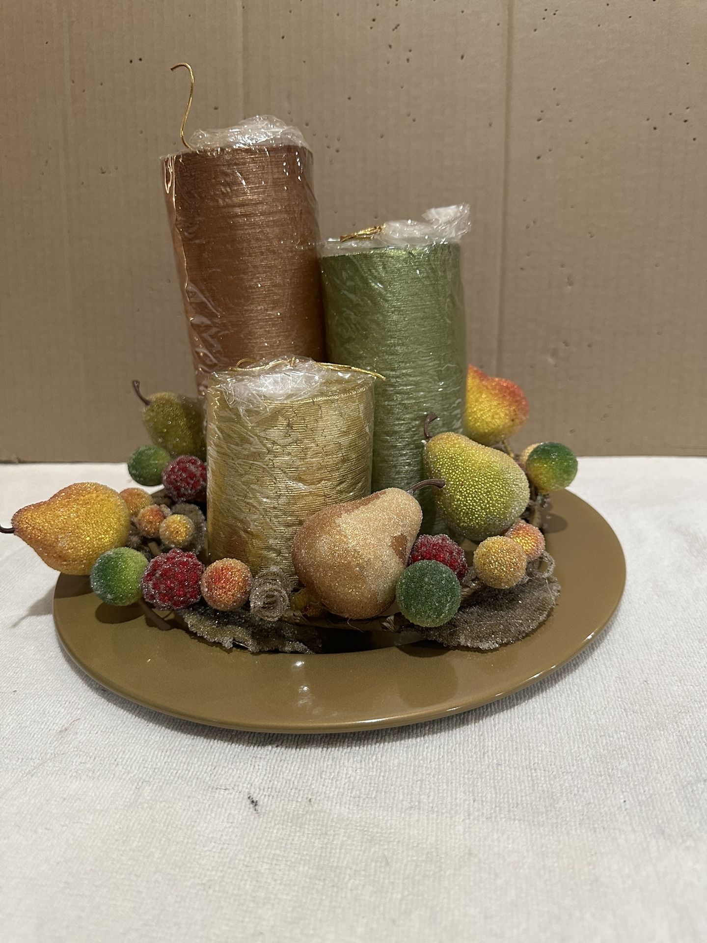 Golden Fruit Candle Garden Centpiece Arrangement