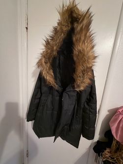 Black Puffer Coat with Faux Fur Hood