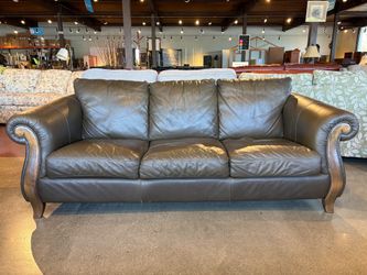 Made in Italy Brown Leather 3-Seater Sofa with Rolled Arms