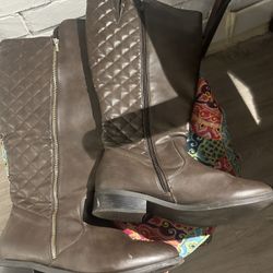 Over The Knee Patched Brown Boots