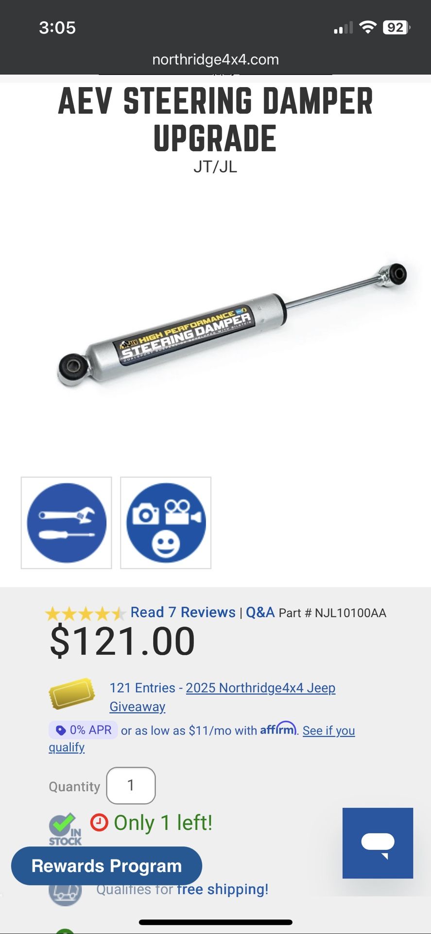 *BNIB*  Jeep AEV STEERING DAMPER UPGRADE JT/JL