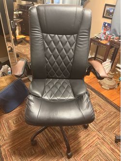 Black Leather Office Chair with Wheels